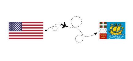 flug und reise von den usa nach saint pierre und miquelon mit dem reisekonzept des passagierflugzeugs vektor