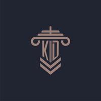 kd första monogram logotyp med pelare design för lag fast vektor bild