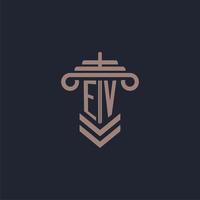 ev Anfangsmonogramm-Logo mit Säulendesign für Anwaltskanzlei-Vektorbild vektor