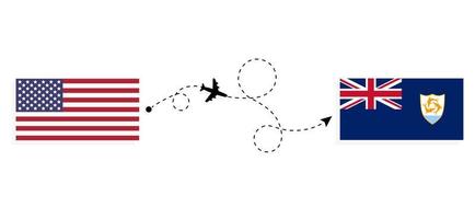 flug und reise von den usa nach anguilla mit dem reisekonzept des passagierflugzeugs vektor