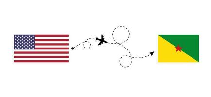 flyg och resa från USA till franska Guyana förbi passagerare flygplan resa begrepp vektor