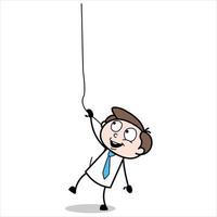 tillgång av en ung affärsman tecknad serie karaktär nedåtgående från en höjd använder sig av en rep vektor