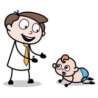 tillgång av en ung affärsman tecknad serie karaktär spelar med hans barn vektor