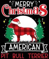 Frohe Weihnachten American Pit Bull Terrier Typografie Vektor T-Shirt-Designs für die Weihnachtsfeiertage in den USA finden am 25. Dezember statt. Weihnachtshund, Wein-Bier-Liebhaber-Design.