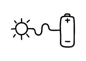 die Sonne und die Batterie. co2-konzept des klimawandels. Recycling. Vektor isoliertes Gekritzel