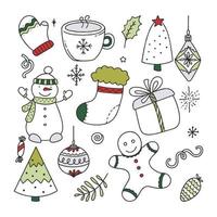 Set Weihnachten Elemente Vektor Illustration Doodle isoliert auf weißem Hintergrund Weihnachtskonzept