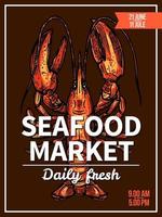 Hummer, Langustenskizzenplakat für Meeresfrüchtemarkt vektor