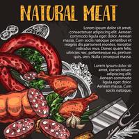naturlig kött och korv svarta tavlan affisch design vektor
