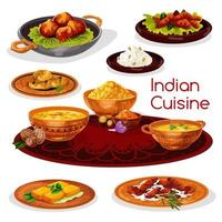 indisk kök thali maträtter tecknad serie ikon design vektor