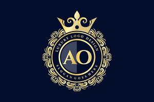 ao anfangsbuchstabe gold kalligrafisch feminin floral handgezeichnet heraldisch monogramm antik vintage stil luxus logo design premium vektor