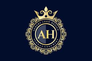 ah anfangsbuchstabe gold kalligrafisch feminin floral handgezeichnet heraldisch monogramm antik vintage stil luxus logo design premium vektor