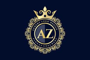 az första brev guld calligraphic feminin blommig hand dragen heraldisk monogram antik årgång stil lyx logotyp design premie vektor