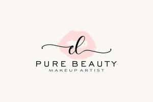 vorgefertigtes Logo-Design mit anfänglichen el-Aquarelllippen, Logo für Make-up-Künstler-Business-Branding, errötendes Beauty-Boutique-Logo-Design, Kalligrafie-Logo mit kreativer Vorlage. vektor