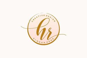 första hr handstil logotyp med cirkel mall vektor signatur, bröllop, mode, blommig och botanisk med kreativ mall.