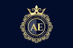 ae första brev guld calligraphic feminin blommig hand dragen heraldisk monogram antik årgång stil lyx logotyp design premie vektor