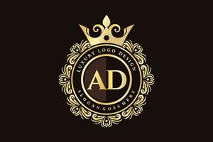 ad första brev guld calligraphic feminin blommig hand dragen heraldisk monogram antik årgång stil lyx logotyp design premie vektor