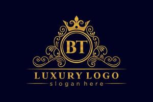 bt anfangsbuchstabe gold kalligrafisch feminin floral handgezeichnet heraldisch monogramm antik vintage stil luxus logo design premium vektor