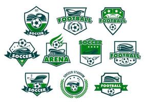 Fußballvereinsabzeichen mit Fußballstadion und Ball vektor