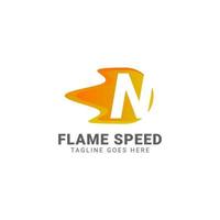 Buchstabe n Flammengeschwindigkeitsvektor-Logo-Design vektor