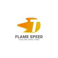 Buchstabe t Flammengeschwindigkeitsvektor-Logo-Design vektor