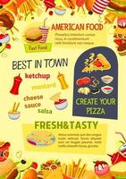 Fast-Food-Vektorplakat von Fastfood-Mahlzeiten vektor