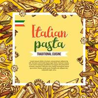 italiensk pasta affisch med skiss ram av makaroner vektor