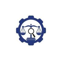 finden Sie Logo-Vektorvorlage für Gerechtigkeitsgetriebe, kreative Logo-Designkonzepte für Anwaltskanzleien. Logo der Anwaltskanzlei Lupe vektor