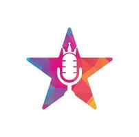 Podcast-König und sternförmiges Vektor-Logo-Design. King Music Logo-Design-Konzept. vektor