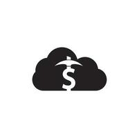Bergbau-Wolkenform-Konzept-Logo-Design. Designvorlage für das Logo der Bergbauindustrie. Dollar-Bergbau-Logo-Vektor-Illustration vektor