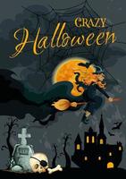 halloween häxa natt kyrkogård vektor affisch