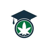 Bildung und Cannabis-Logo-Design. Abschlusskappe und Symbolvorlage für das Marihuana-Logo. vektor