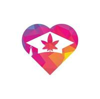utbildning cannabis hjärta form begrepp logotyp design. gradering keps och marijuana logotyp ikon mall. vektor
