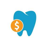 Dental-Dollar-Logo-Vektor. Vektorsymbol für Zahn und Dollarmünze. Zahnsparsymbol, Logoillustration. vektor