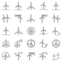 vind turbin översikt ikoner uppsättning - vektor vind kraft symboler