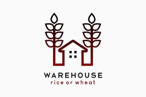 Reisscheune oder Weizenscheune Logo-Design, Weizen- oder Reissymbol in kreativer Linienkunst vektor