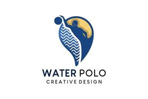 Wasserball-Logo-Design, Vektorillustration von Menschen, die Ball in Wassertropfen spielen vektor