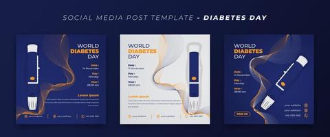 Social-Media-Beitragsvorlage mit Glukosemessgerät für den Weltdiabetestag auf violettem und weißem Hintergrund vektor