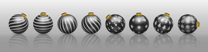 uppsättning av svart jul boll dekorationer, ornament med olika mönster vektor
