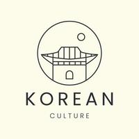 hanok hus med emblem linje konst vektor logotyp illustration design, traditionell koreanska arkitektur