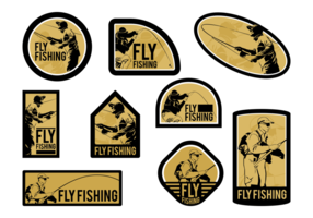 Man Fly Fishing Vector Etiketter