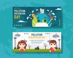 nationale verschmutzungsverhütungstag horizontale banner flache cartoon hand gezeichnete vorlagen illustration vektor