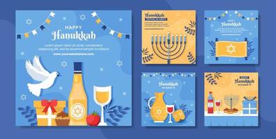 hanukkah jewish Semester social media posta platt tecknad serie hand dragen mallar illustration vektor