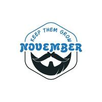 Vektorsymbol für Krebsbewusstsein im November. Schnurrbart und Handbeschriftungstext symbolisieren. Vektorposter oder Banner für No Shave Social Solidarity November Event gegen Prostatakrebs-Kampagne. vektor