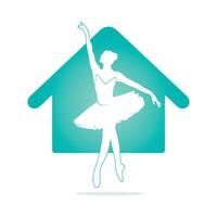 Balletttänzerin und Home-Vektor-Logo-Design. Logodesign für Ballettschule und Tanzstudio. vektor