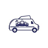 Reise-Van-Vektor-Logo-Design. Van-Life-Konzept. blauer Camper in Bewegung. vektor