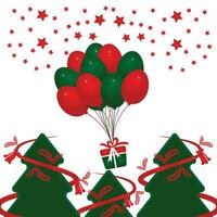 Frohe Weihnachten-Vektor-Design. weihnachtsbaum, geschenk und luftballons symbol illustration. vektor