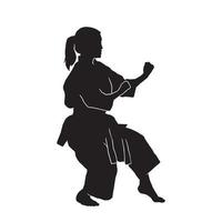 junge Frau Karate Kata Martial Arts Athlet Vektorsilhouette auf weißem Hintergrund vektor