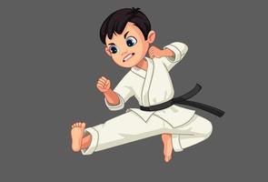 söt liten karate pojke i karate pose vektor