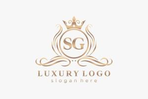 första sg brev kunglig lyx logotyp mall i vektor konst för restaurang, kungligheter, boutique, Kafé, hotell, heraldisk, Smycken, mode och Övrig vektor illustration.