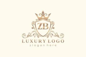 första zb brev kunglig lyx logotyp mall i vektor konst för restaurang, kungligheter, boutique, Kafé, hotell, heraldisk, Smycken, mode och Övrig vektor illustration.